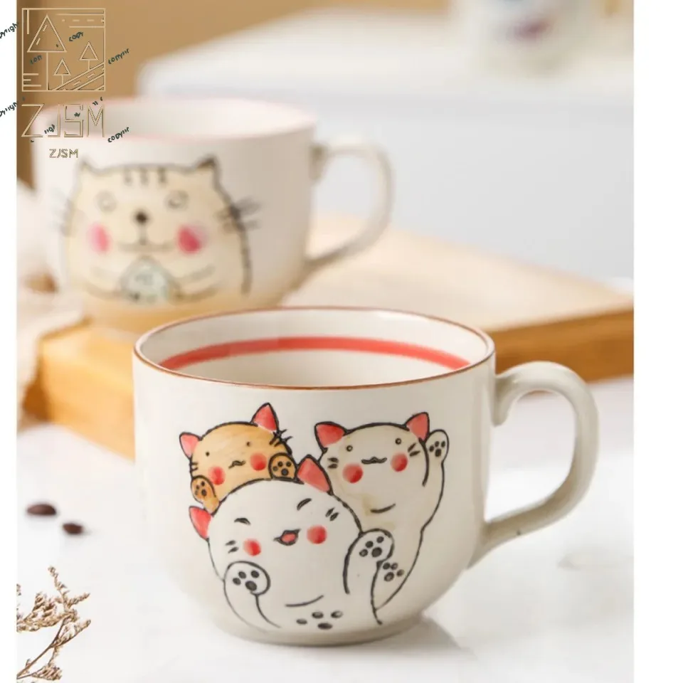 

500ml Japanese-Style Retro Ceramic Cup Creative Cute Big Face Cat Special Gift Afternoon Tea Office Mug Stoneware Coffee Bottle