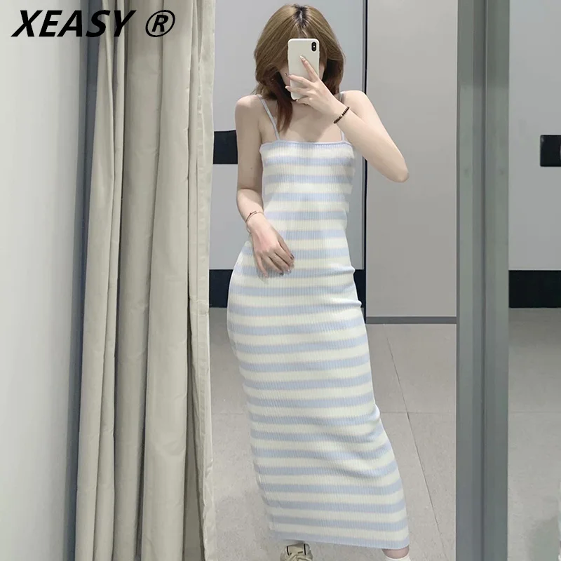 

Женское трикотажное платье в полоску XEASY Za, облегающее платье без рукавов, лето 2021