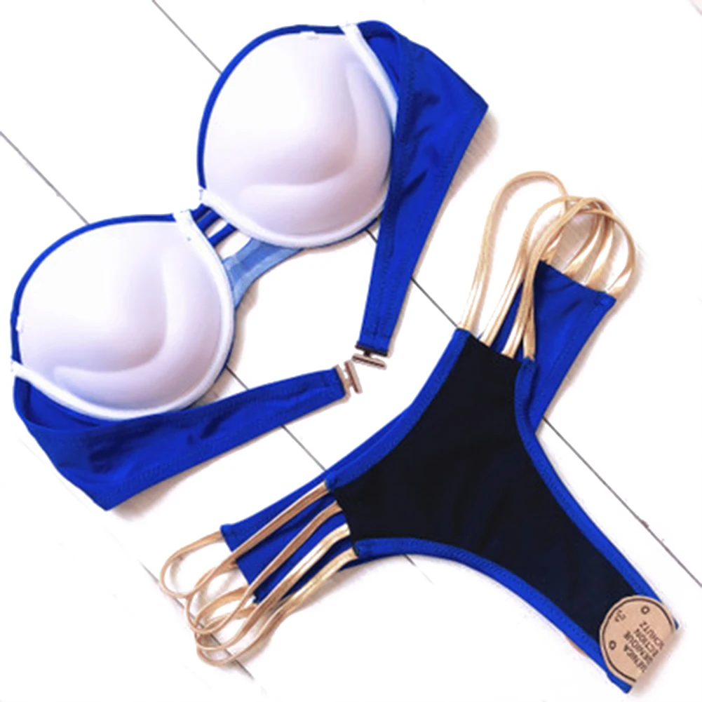 Hot Sexy Women Stamping Striped Stitching Bandage cross Hollow Bikini Thong Bottom Brazilian V Cheeky Ruched Swimwear Beachwear | Женская