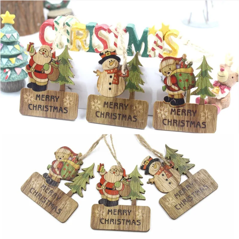 3Pcs/Pack Creative Santa Clause&amp snowman Wooden Christmas Pendants Ornament for tree Ornaments decoration Kids toys | Дом и сад