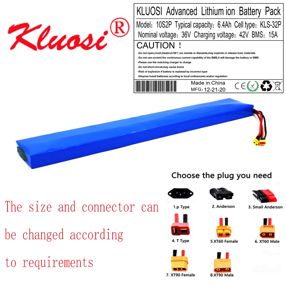 

KLUOSI 10S2P 36V 6.4Ah 6Ah Built-in 15A BMS 42V 18650 Lithium Ion Battery Pack for M365 Pro Electric Scooter Extended Batteries