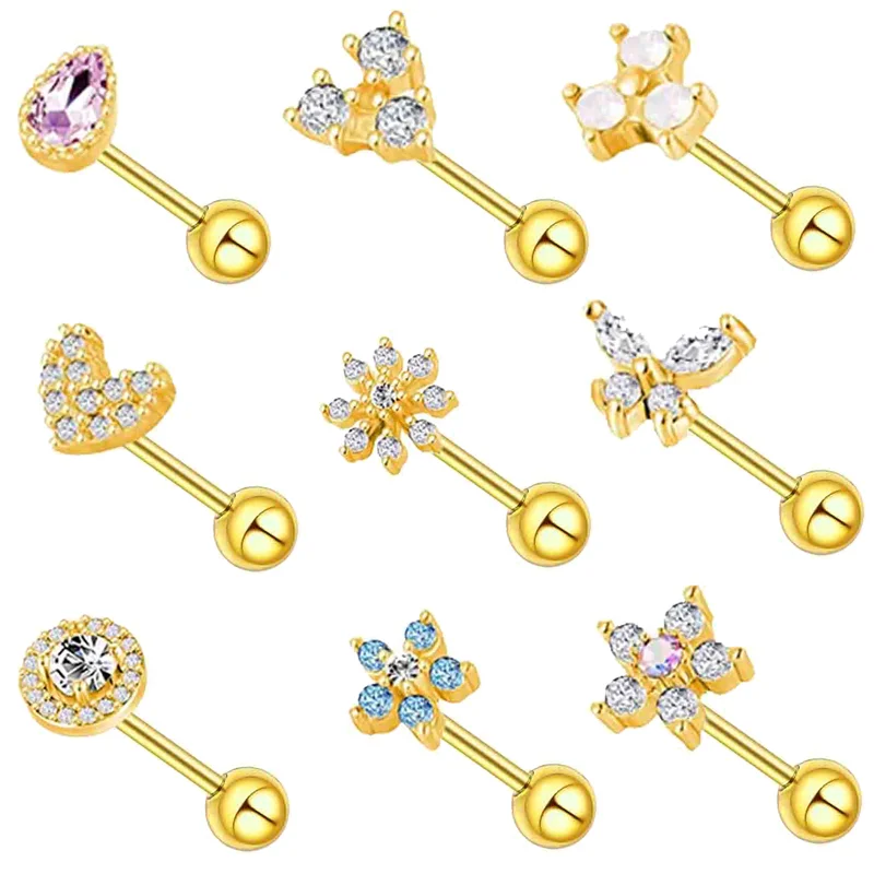 

Серьга-гвоздик Прямая Для Пирсинга Ушей, ювелирное изделие с кристаллами в форме цветка, плоской бабочки, хряща завитка ушной раковины, мочк...