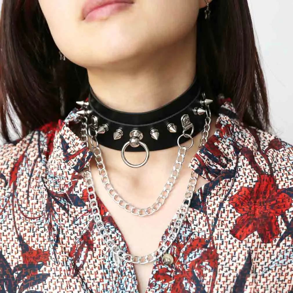 

2020 New Steam Punk Goth Sexy Spike Rivet Leather Choker Necklace with Chains Women Men Short Chokers Necklaces Collares