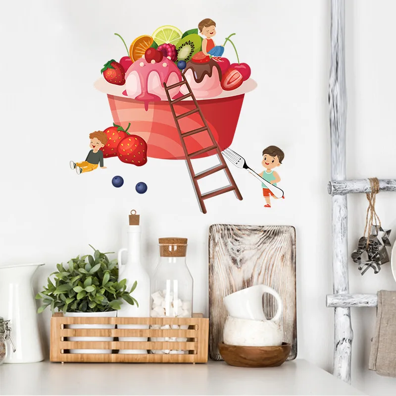 

Creative Cartoon Fruit Cake Wall Sticker Home Decor Kitchen Cabinet Refrigerator Waterproof Oil Proof Decals for Furniture Mural