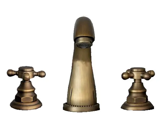 

Retro Vintage Antique Brass Two Handle Deck-Mount 3 Hole Widespread Bathroom Lavatory Vessel Basin Faucet Sink Mixer Tap dtf004