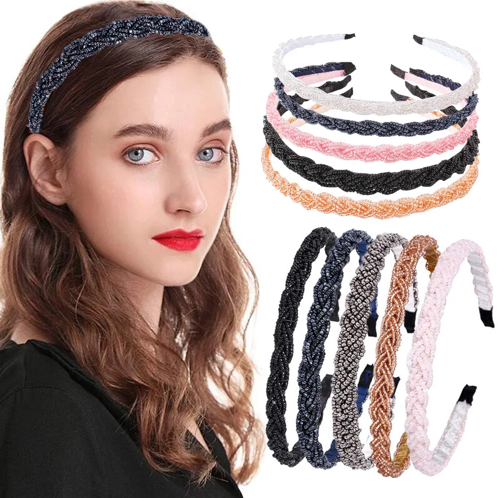 5pcs Braided Headbands Rhinestone Headband Women Beads Bezel Hair hoop Korea Hairband Girls Bride Wedding Accessories |