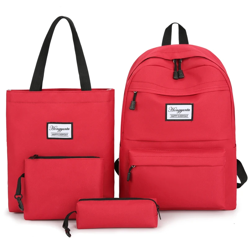 

4 set Women Backpack soild color Canvas Suitable for Teenger Girls School Backpack Set Women Bookbags Large Travel bags