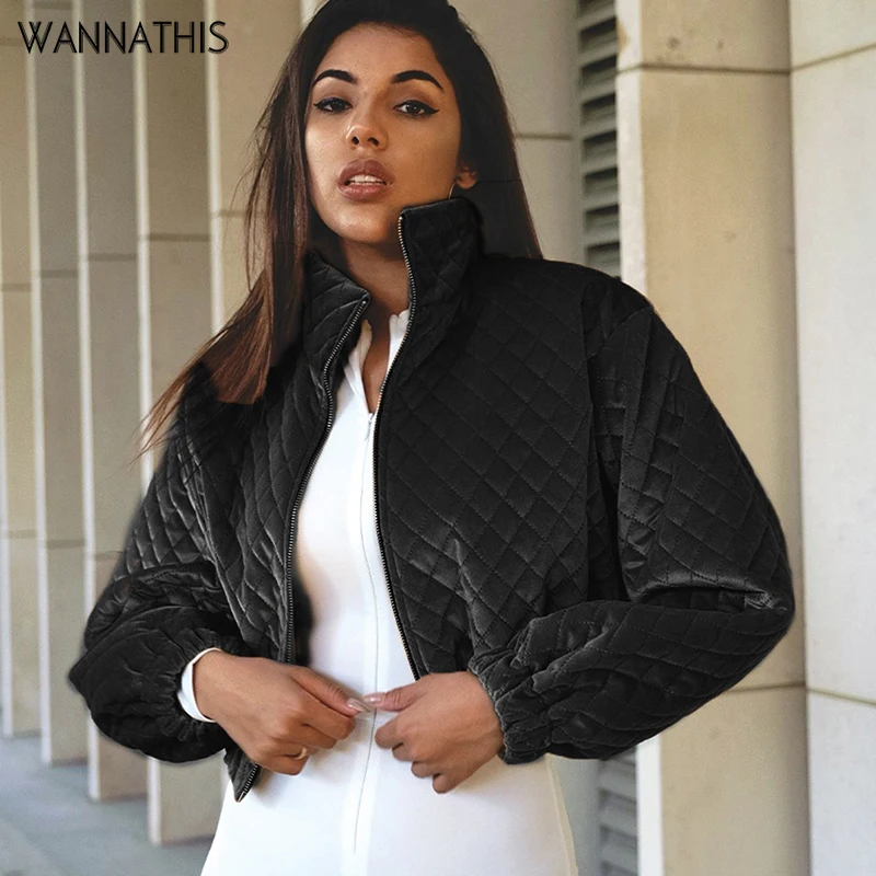 

Женский хлопковый топ WannaThis, клетчатый укороченный топ на молнии с длинным рукавом, уличная одежда, 2021