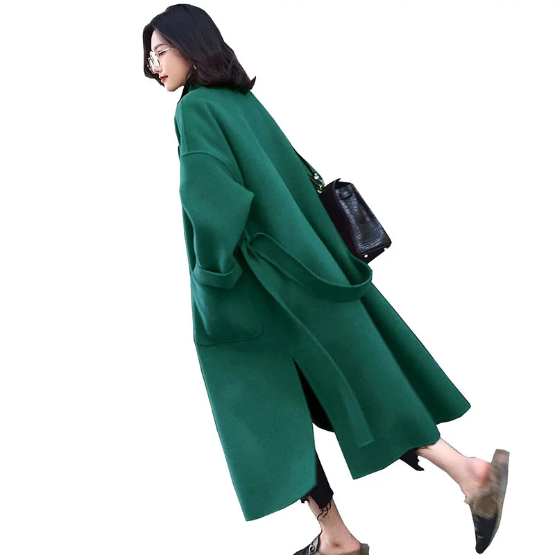 

SHZQ 2021 модное женское осенне-зимнее шерстяное пальто, женское Новое Элегантное свободное приталенное пальто, двустороннее шерстяное длинно...