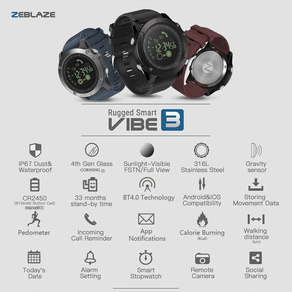 Мужские Водонепроницаемые Смарт-часы Zeblaze VIBE 3/3S/3 PRO/3hr | Электроника