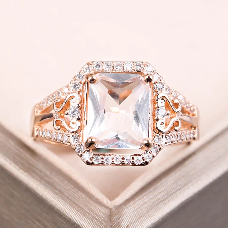 

Charming Large White Square Cubic Zirconia Ring Fashion Austrian Crystal Rose Gold Princess For Female Wedding Band Gift