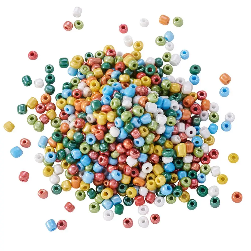 

about 4500pcs/pound Glass Seed Beads, Opaque Colors Lustered, Round, Mixed Color, 4mm, Hole: 1.5mm;