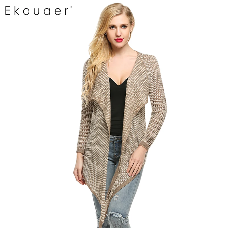 Ekouaer Women Loose Casual Knit Cardigan Jacket Irregular Sweater Tops Coat Stylish Ladies Sweatercoat |