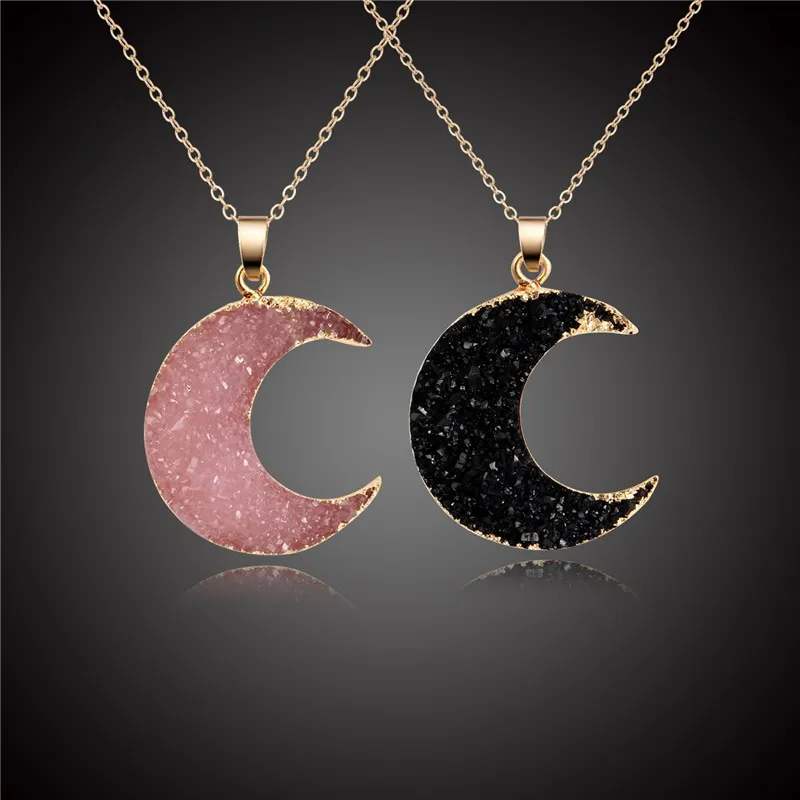 

HOCOLE Fashion Elegant Moon Star Necklace For Women Bride Jewelry Pink Moon Druzy Resin Stone Choker Necklaces Birthday Gift