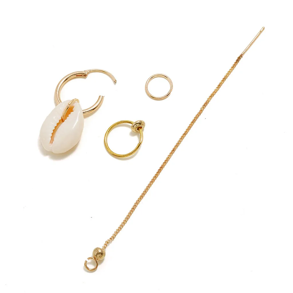 Женские корейские серьги кольца сережки в виде ракушек Летний стиль простой