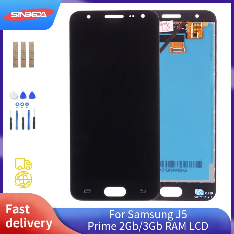 

Sinbeda Super AMOLED 5,0 "ЖК-дисплей для SAMSUNG J5 Prime 2 ГБ/3 Гб оперативной памяти, ЖК-дисплей, сенсорный экран, дигитайзер, для сборки, G570 SM-G570F с ЖК-дисплеем