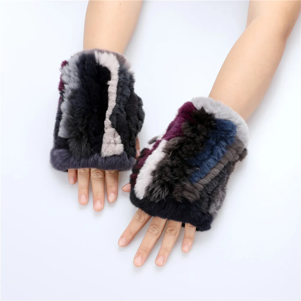 2022 модные вязаные перчатки без пальцев из натурального меха кролика Рекс женские