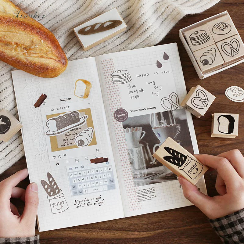 Винтажный штамп XINAHER для завтрака хлеба кофе DIY деревянные и резиновые штампы