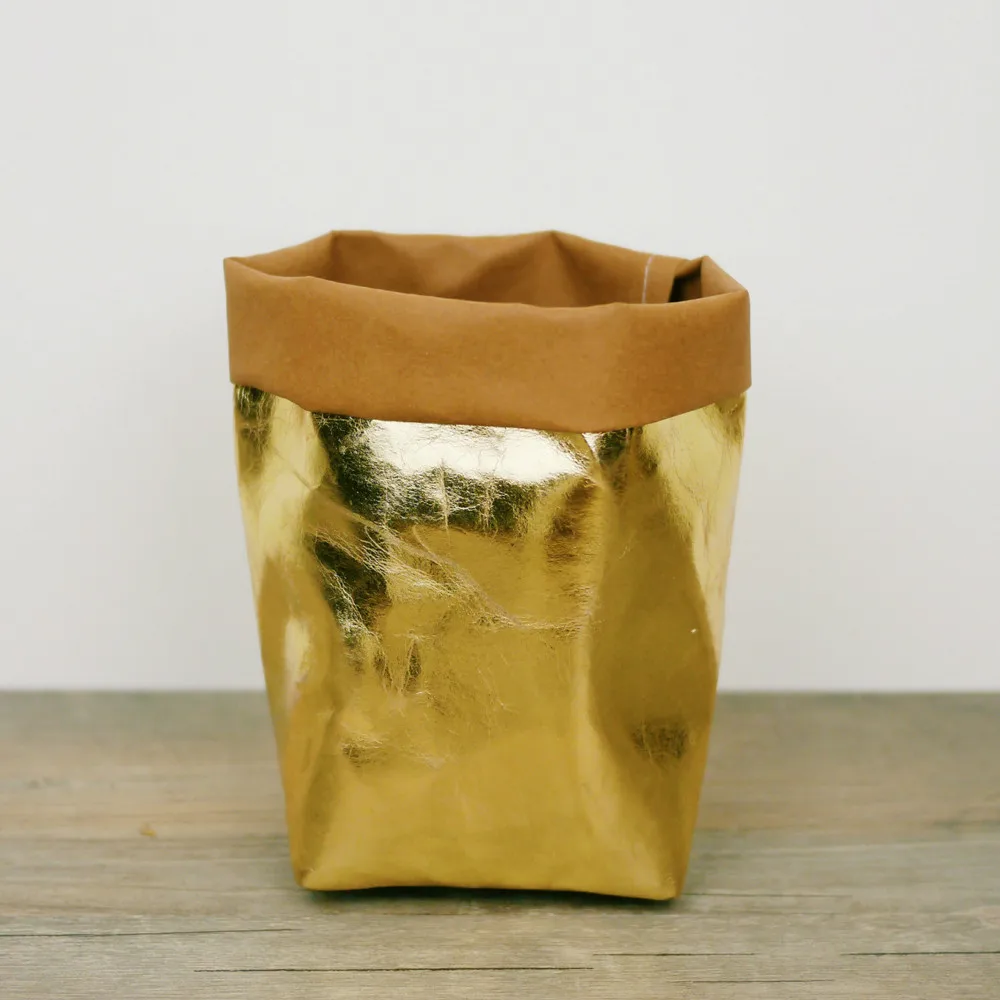 Моющаяся крафт-бумага Bagplant цветочные горшки многофункциональная домашняя сумка для хранения многоразовая Складная Большая коробка Рождественский Бумажный Мешок YJJ2 - Цвет: Rose Gold