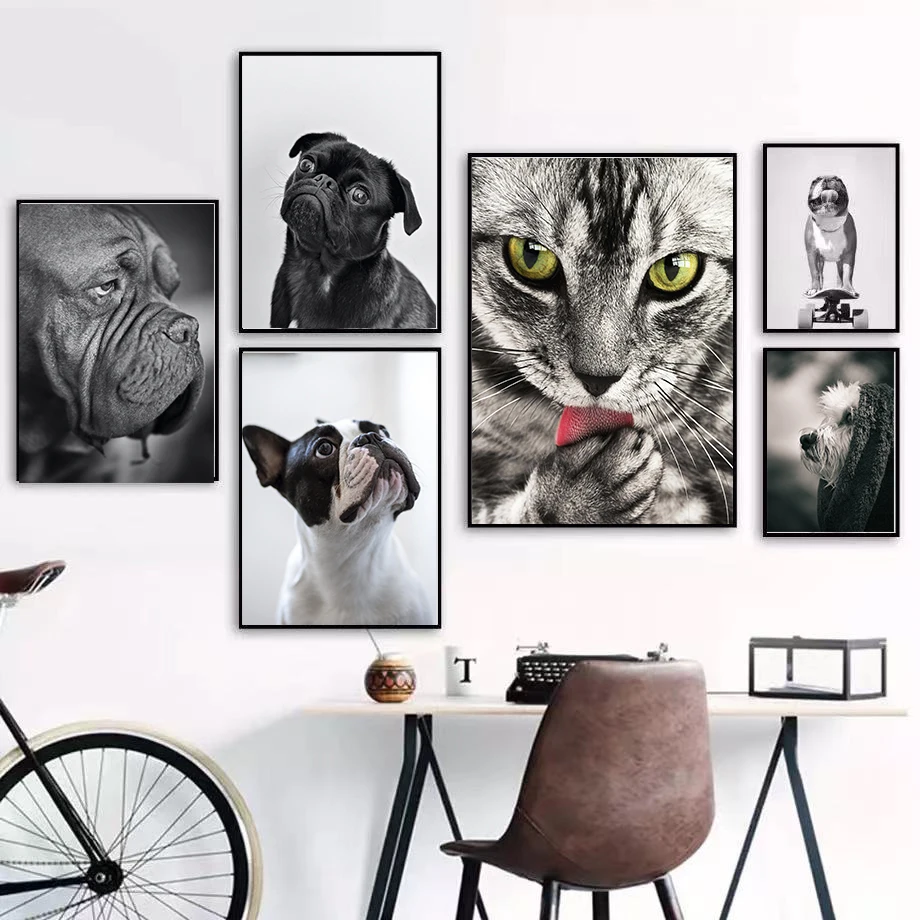 Скандинавский современный минималистский плакат с милыми кошками и собаками