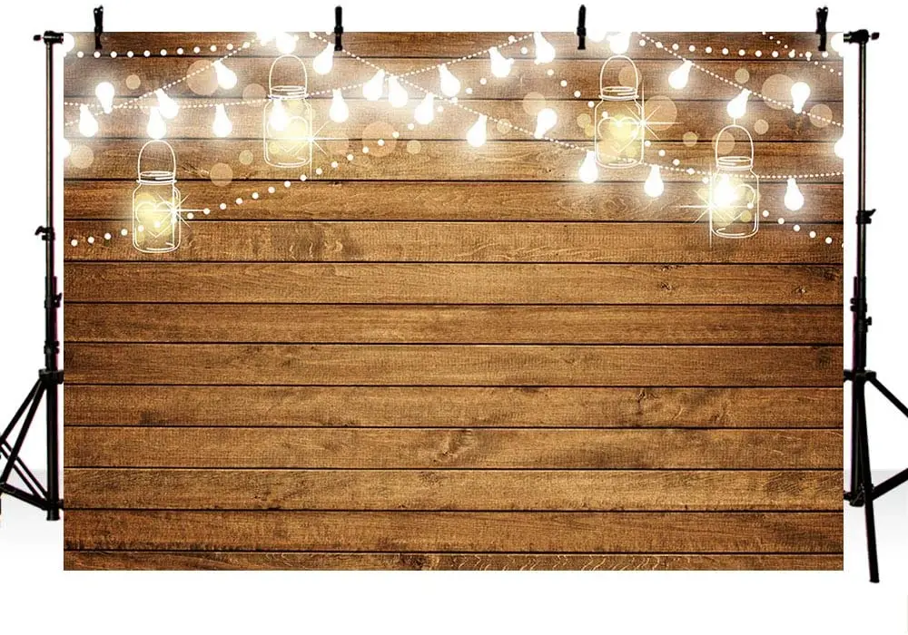 Rustic Baby Shower Wood Photography Backdrops Props Shining Bulbs Bottles Wooden Birthday Wedding Bridal Shower Party Decoration