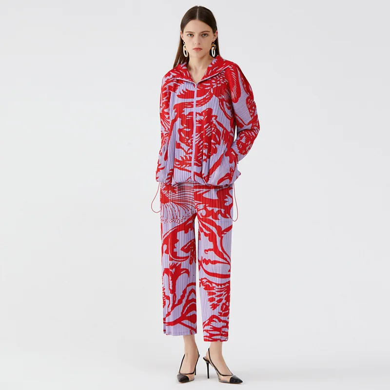 

Plus Size Women's Clothing 2021 Autumn New Fashion Printed Sports Personality Jacket Casual Straight Pants Suits Loose Stretch
