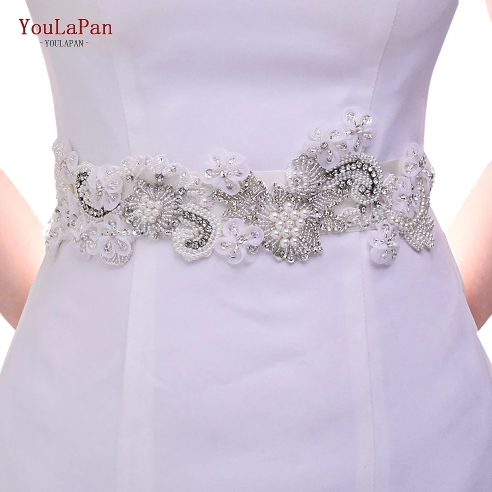 

YouLaPan S331 Rhinestone Belt Bridal Crystal Belt for Wedding Dress Bridal Rhinestone Belt Plus Size Bridesmaid Flower Belt