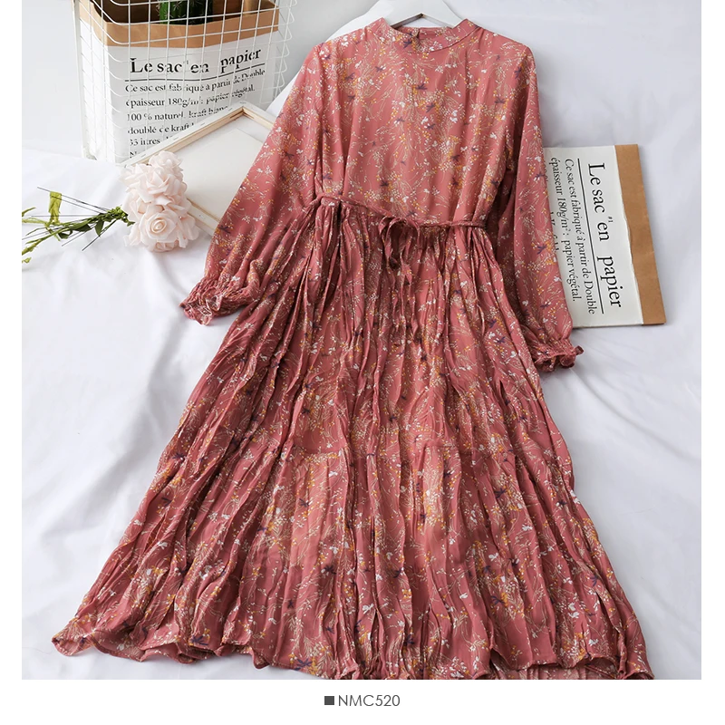 Элегантное шифоновое ретро платье с цветочным принтом и шнуровкой в Корейском