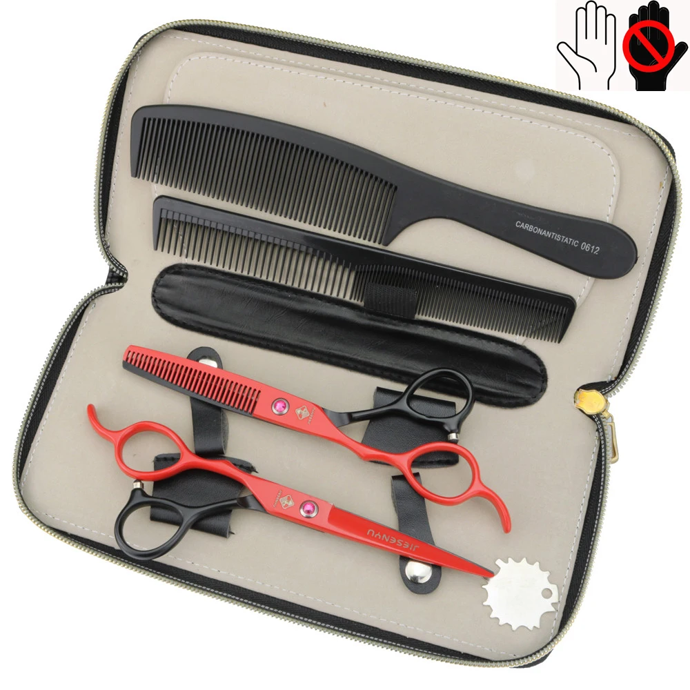 Hairdressing scissors 6 Inch black red handle pink screw scissors hair professional left professional barber kits