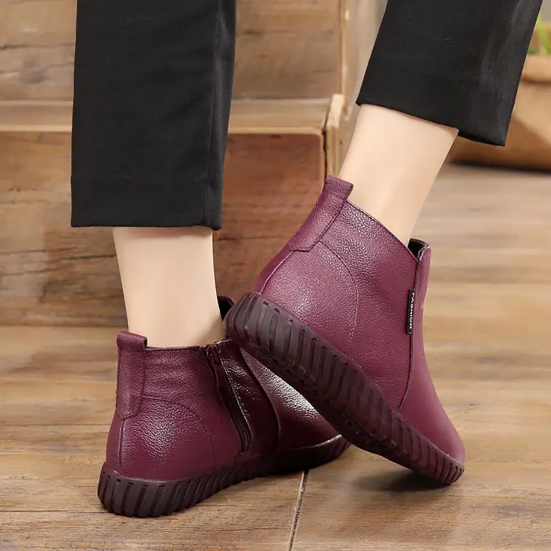 2020 модная Женская Удобная зимняя обувь женские ботильоны из натуральной кожи