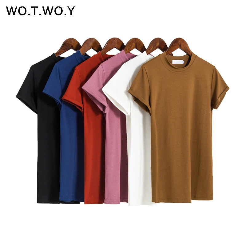 Женская трикотажная футболка WOTWOY базовая Повседневная Эластичная хлопковая