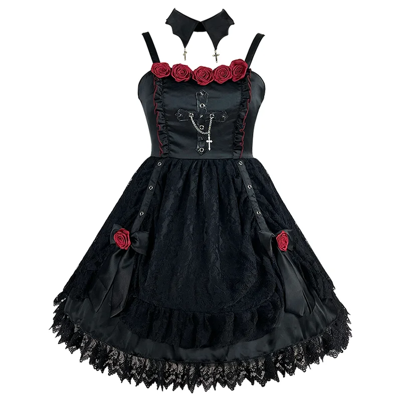 Оригинальное японское модное милое черное платье в стиле Харадзюку панк с