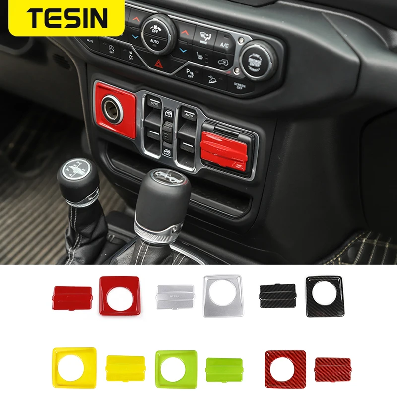 

TESIN Car Cigarette Lighter USB Socket Window Control Panel Decoration Cover Stickers Accessories For Jeep Wrangler JL JT 2018+