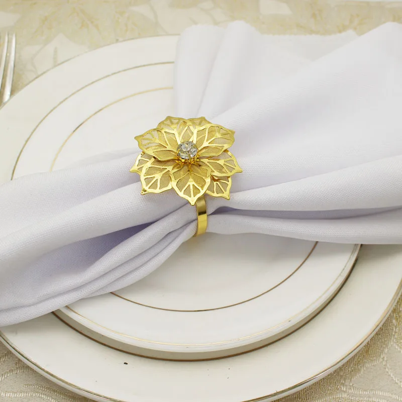 

12PCS Napkin Button Alloy Metal Napkin Rings Handmade Flower Shape Napkin Ring Chairs Buckles Wedding Event Decoration Crafts