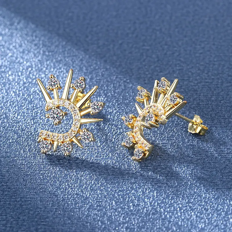 Women's Fashion Hyperbolic SunFlower Stud Earrings Radiant Shiny Crystal Zirconia Charming Punk Female Earring Piercing Jewelry