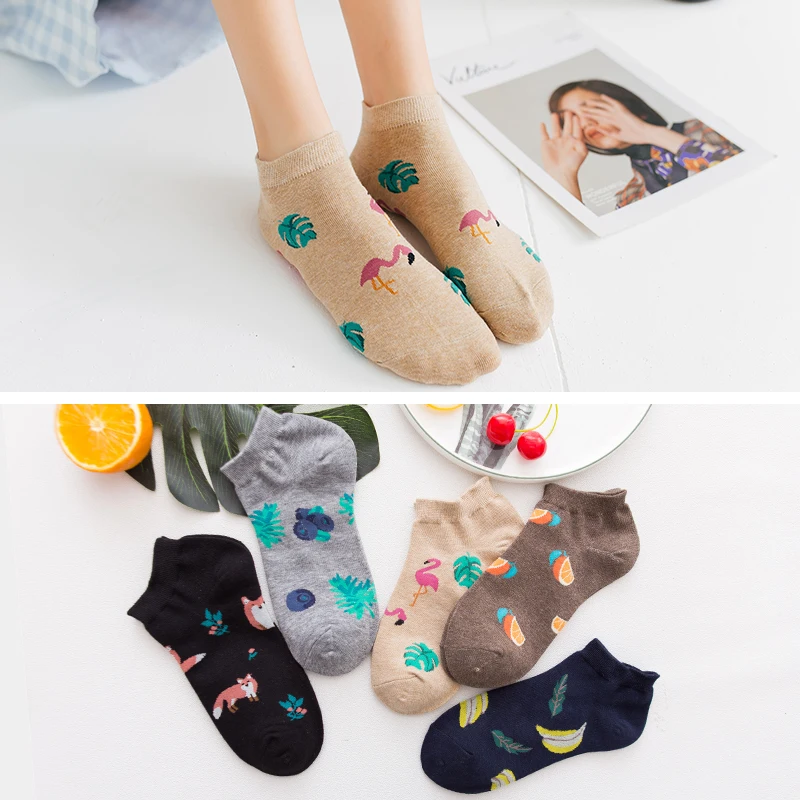 5Pairs/Lot Avocado Short Socks Kawaii Funny Cotton Harajuku Colorful Fashion Cartoon Duck Cat Bear Happy Soft Men Women Socks