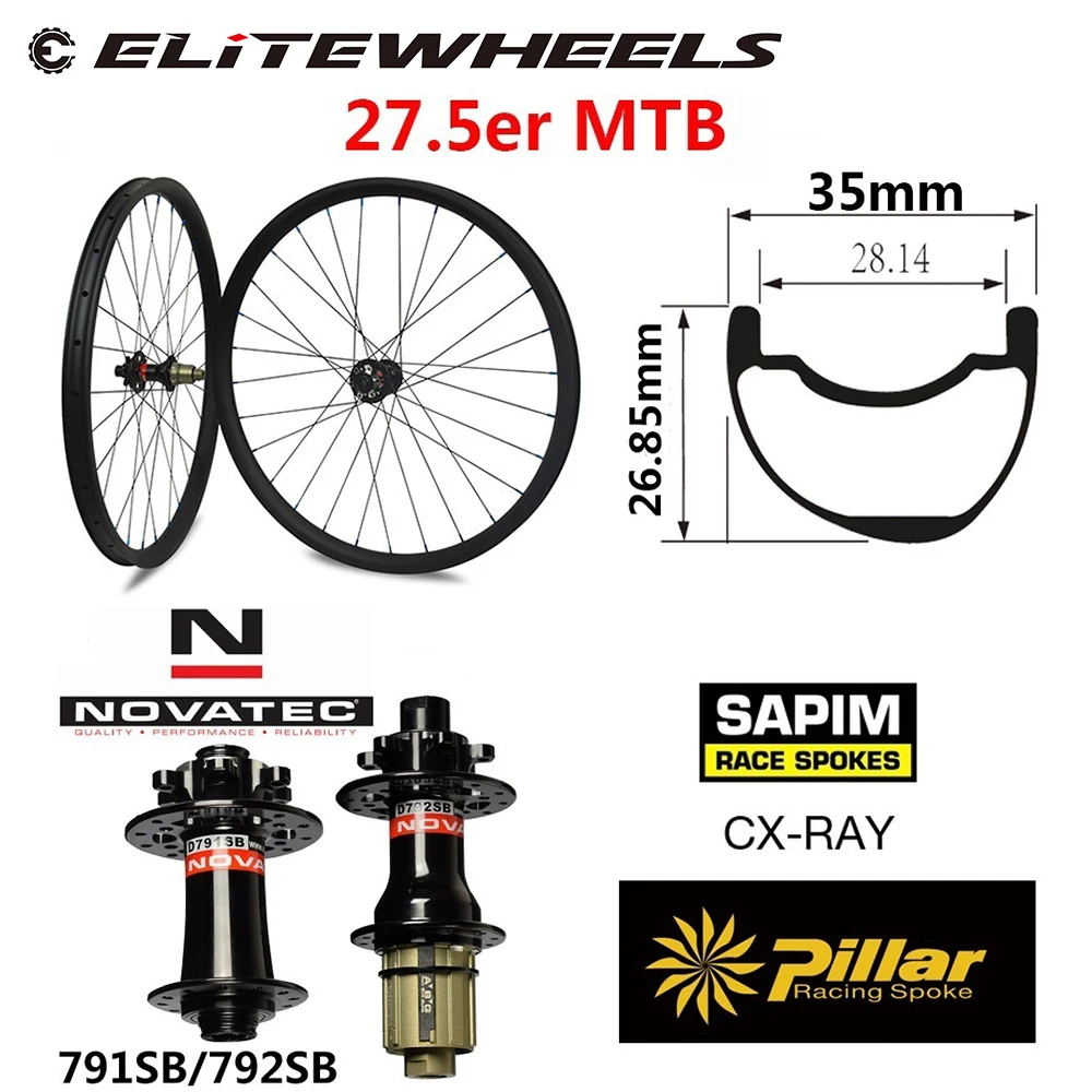 

ELITEWHEELS 650B Carbon MTB Bike Wheels Cross Country Wheelset 35mm Width 26.85mm Depth Rim For 27.5er MTB Cycling NOVATEC Hub