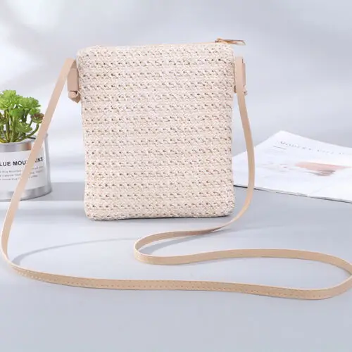 New Fashion Women Straw Bag Rattan Woven Tote Purse New Crossbody Messenger Bag Plait Small Square Handbag Boho Beach Summer