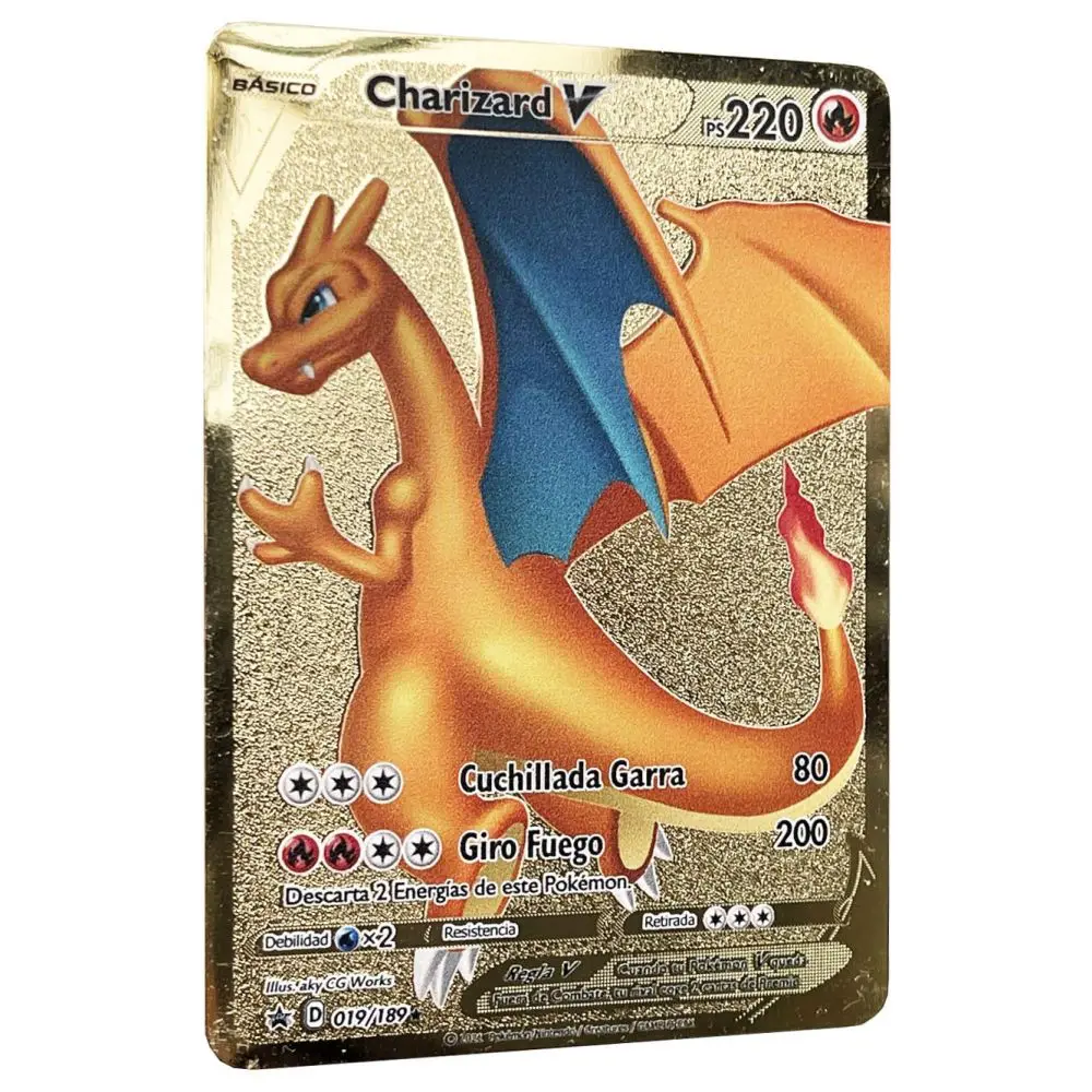 Обычные карты Charizard V Pokemon в испанском железом, металлические Покемоны, буквы, детский подарок, игрушка, Радуга