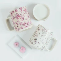 antique chinese ceramic cup peach blossom cup breakfast milk covered water cup tea gift box creative beverage appliances