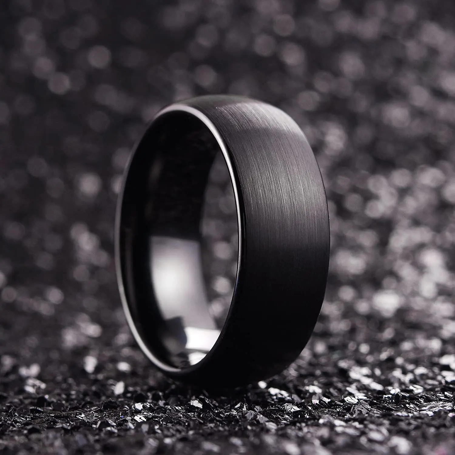

Popular 8mm Tungsten Carbide Steel noble Black Agate Polished ring. The charm of men. Fashion trend engagement accessories.
