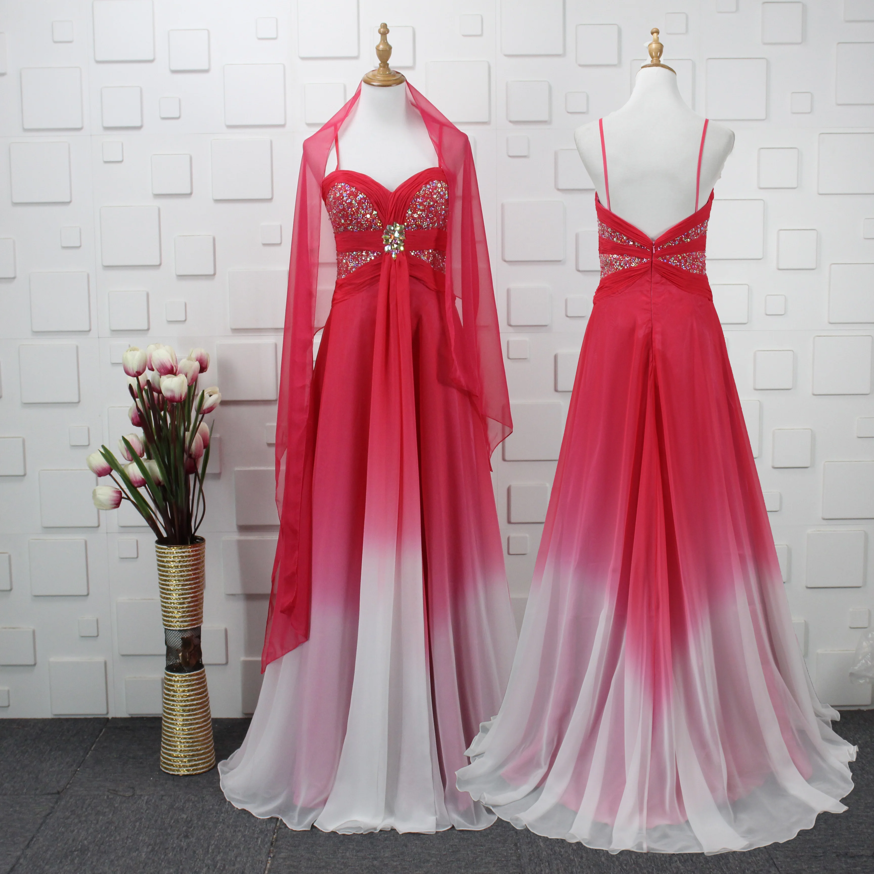 

2021 Charming Long Red Sexy Prom Dress Fashion Backless beads Evening Dresses Party Dress