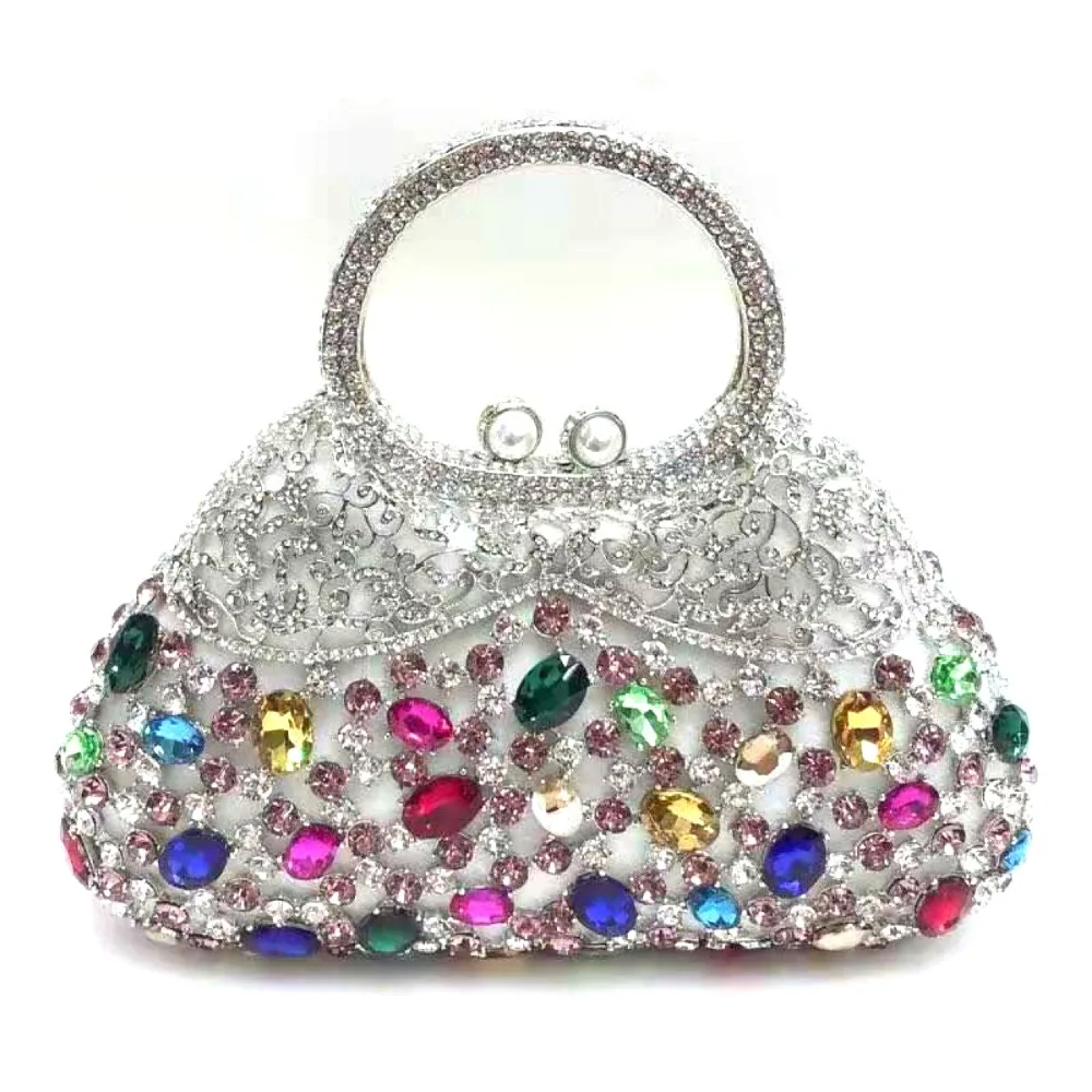 

New Arrival White Pink Crystal Metal Evening Bag Clutch Bags Fashion Luxury Phone Clutches High-End Lady Wedding Bridal Purse