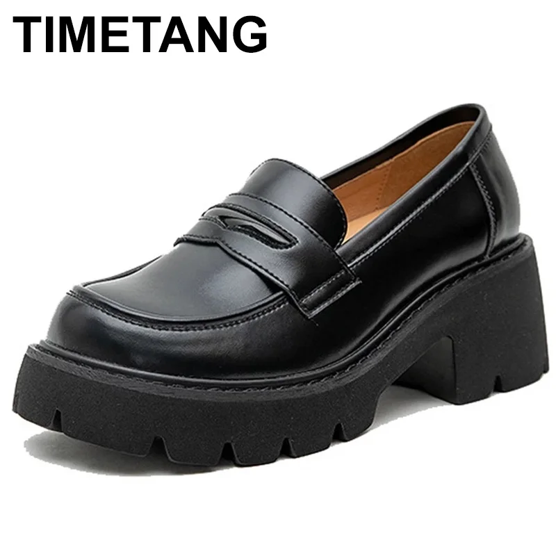

TIMETANG Thick-soled Japanese small leather shoes women's summer 2021 jk with skirt and soft leather thick-soled loafers