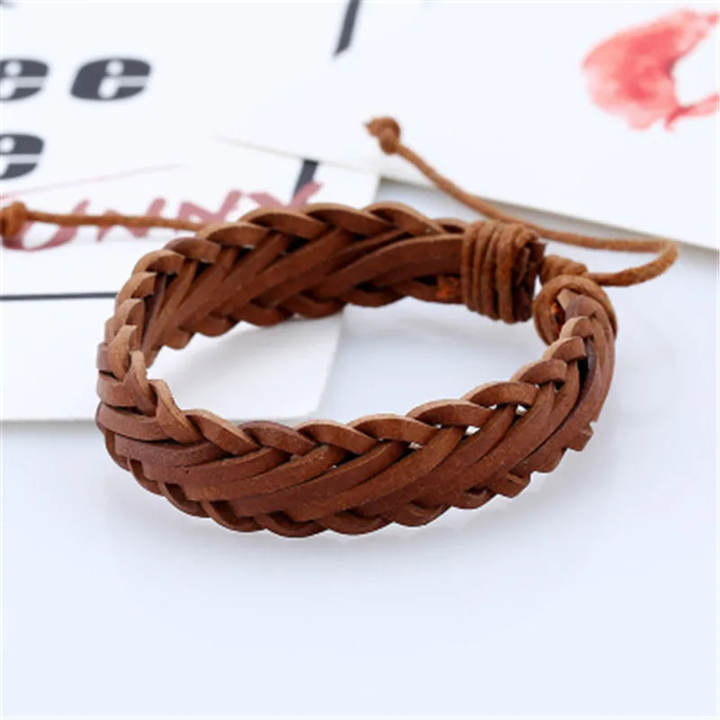 

2021 New Creative Retro Leather Bracelet Woven Charm Bracelets for Men DIY Jewelry