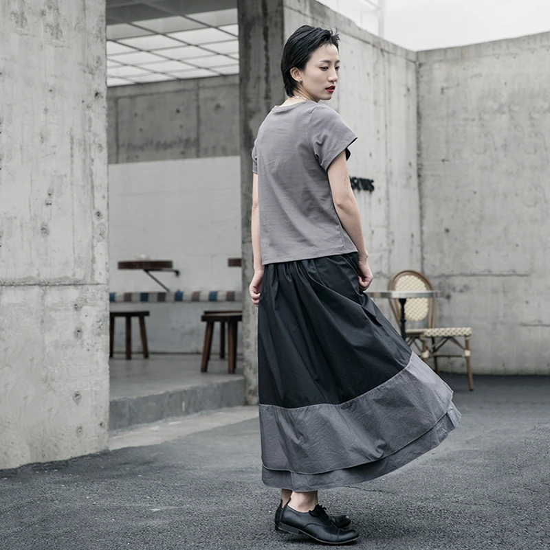 

[EAM] High Elastic Waist Black Gray Split Double Layers Split Half-body Skirt Women Fashion Tide New Spring Autumn 2021 1R607