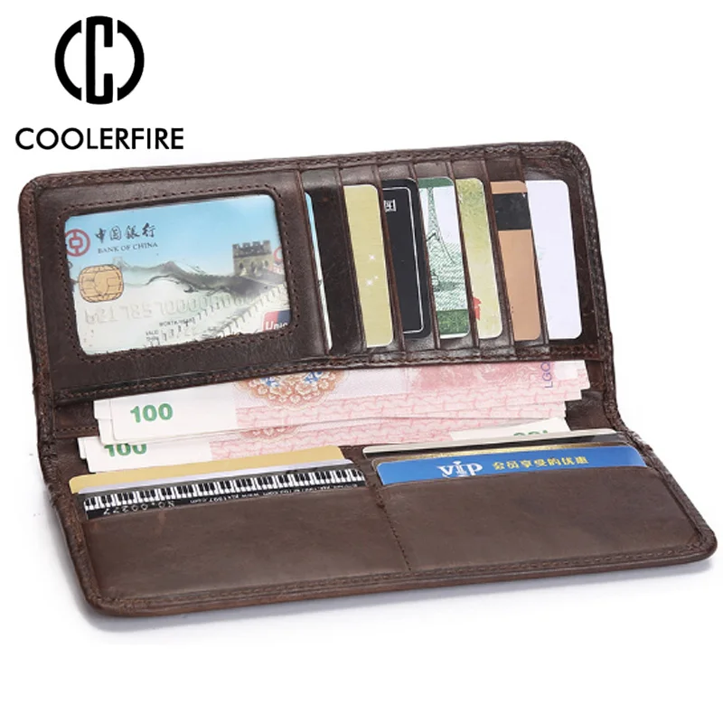 Длинный кошелек из натуральной коровьей кожи для мужчин повседневный клатч портмоне чековой книжки с