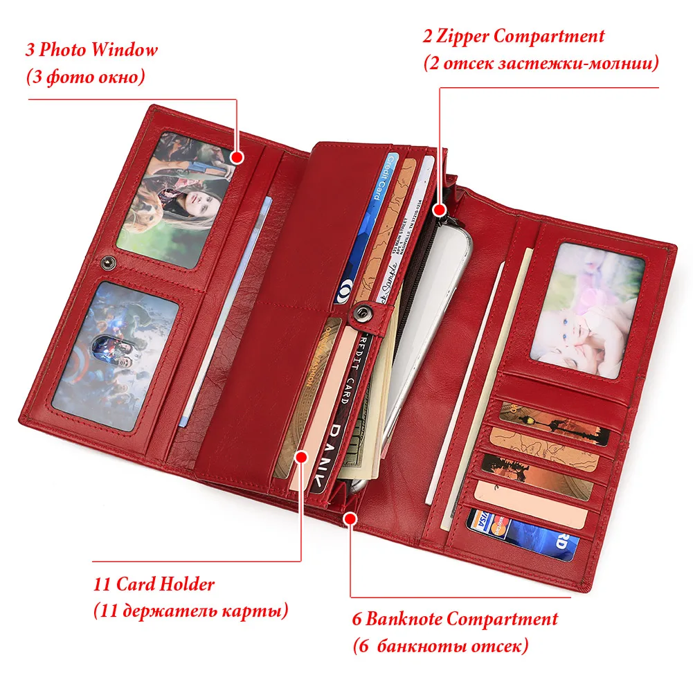 Кошелек С Блокировкой RFID Для Женщин Длинный Из Натуральной Кожи