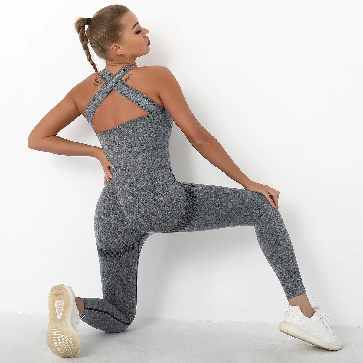 

VOMOO Seamless One Piece Women Yoga Set Gym Clothes Fitness Sportswear Tracksuit Workout Outfit Bodysuit Backless Jumpsuit