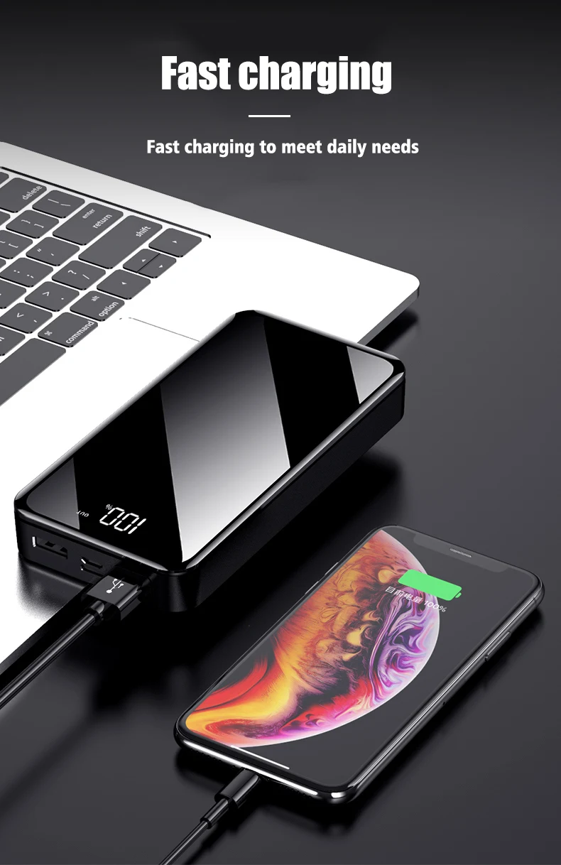 Внешний аккумулятор 30000 мАч, внешний аккумулятор, 2 USB, светодиодный, PoverBank, type-c, портативное зарядное устройство для телефона Apple, Xiaomi